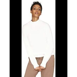 B NEW YORK Womens White Ribbed Long Sleeve Mock Top L